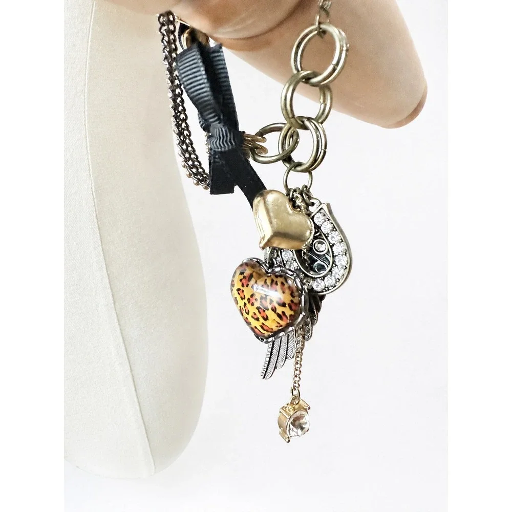 Betsey Johnson Wing Heart Leopard Multi-layer Chain Crystal Bracelet